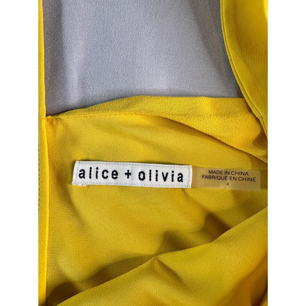 Alice + Olivia Dress Womens 4 Yellow Silk Racerback Mini Shift Zip Back Lined - Picture 4 of 8